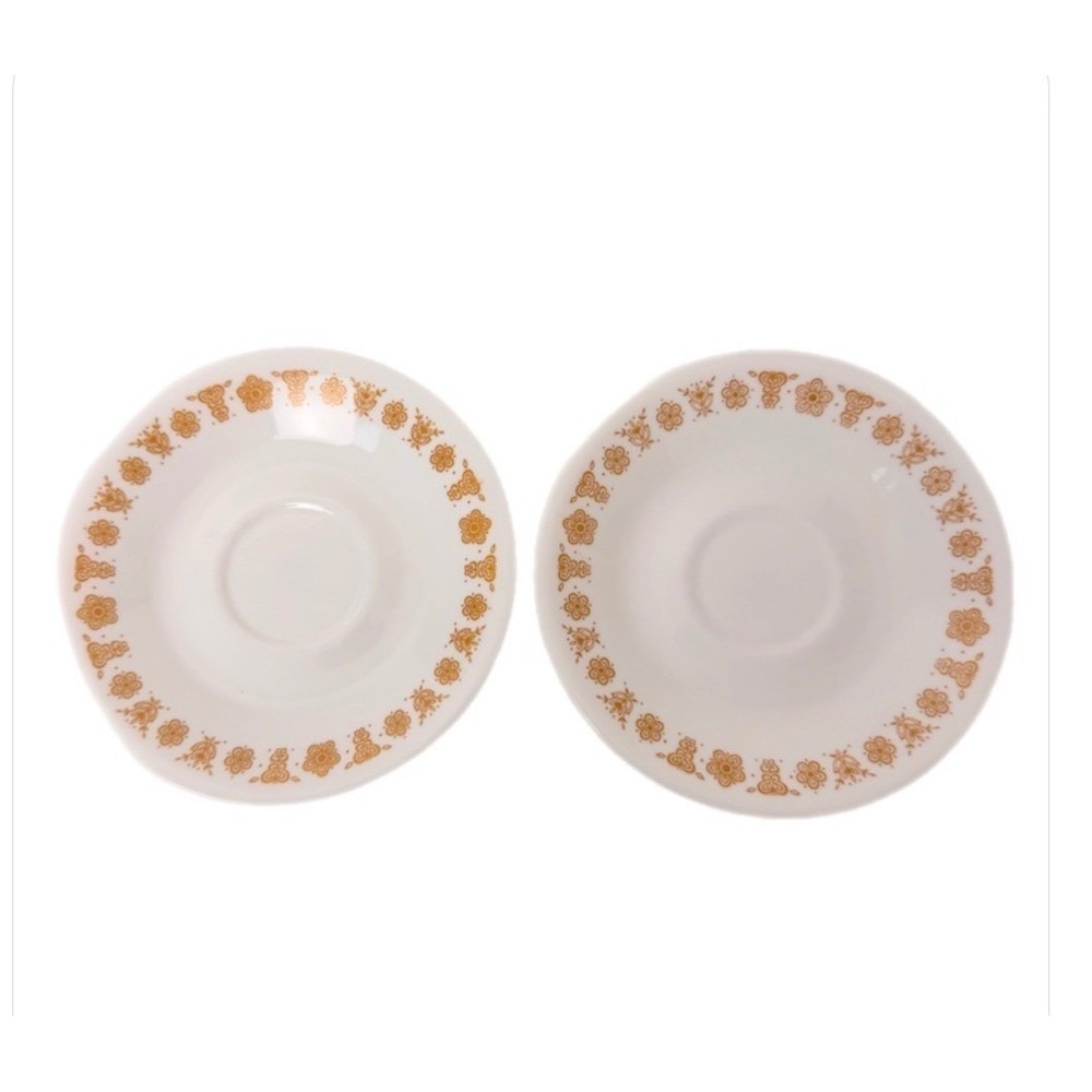 Corelle‎ Butterfly Gold Saucers Set of 8 White Gold Vintage 6" Vitrelle Glass - Picture 4 of 15